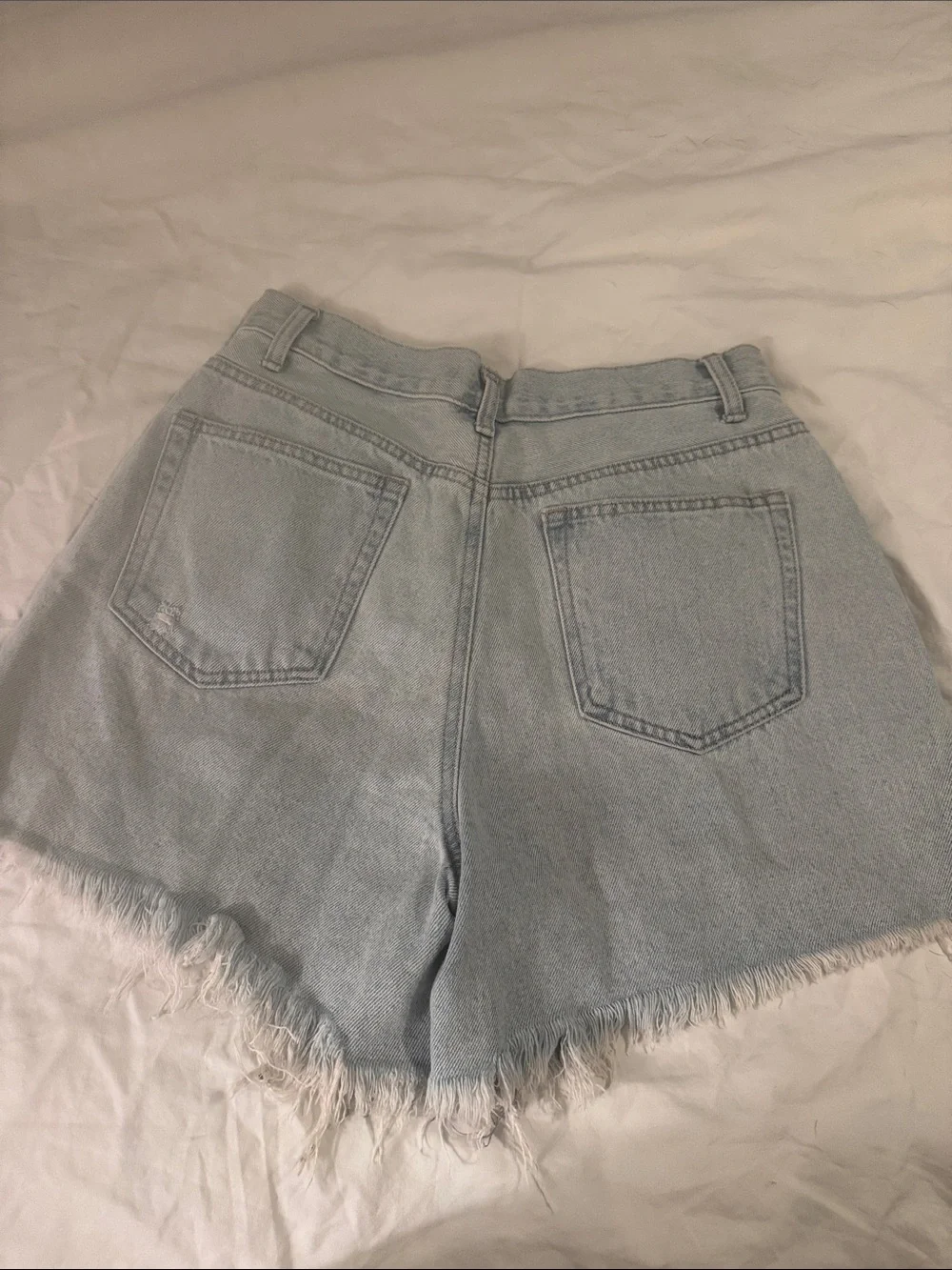 Forever 21 Light Wash Distressed High-Rise Denim Shorts